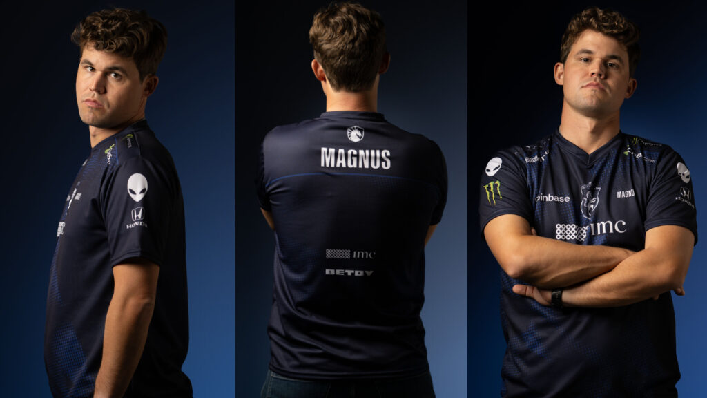 Photos of Magnus Carlsen in his Team Liquid jersey (Images via Torgeir Busch | Team Liquid)