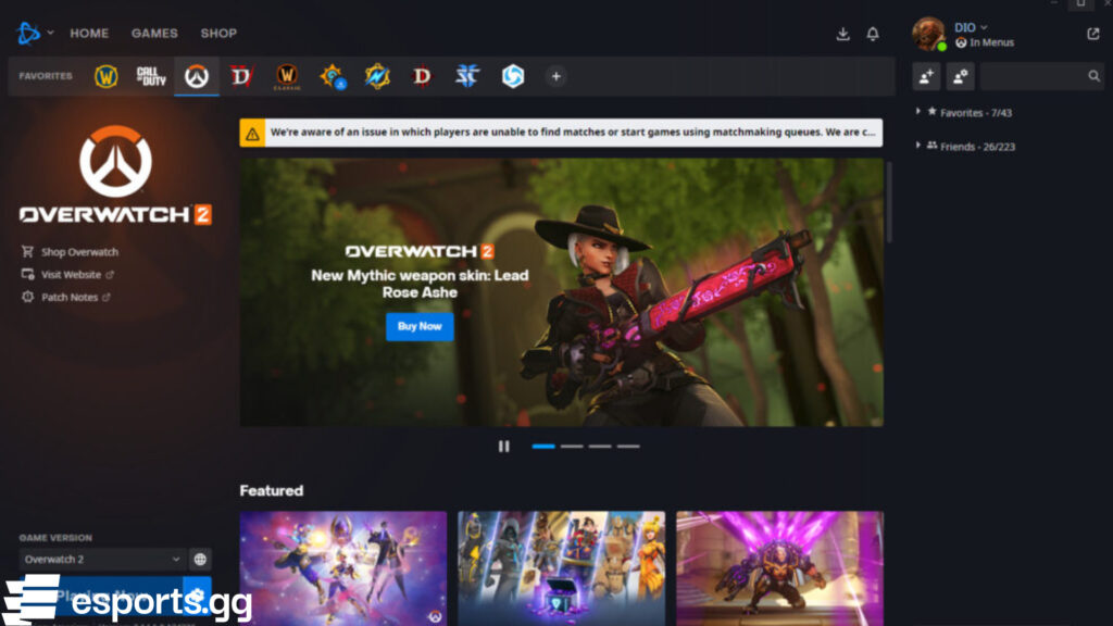 An issue is happening with players' connection to Overwatch 2 (Screenshot via esports.gg)