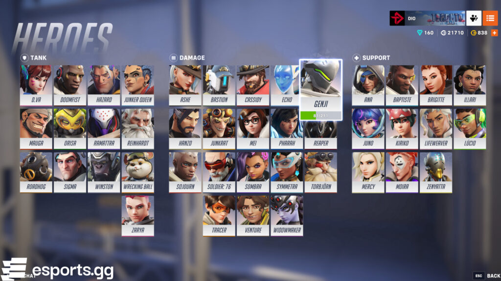 Choose an Overwatch 2 hero (Screenshot via esports.gg)