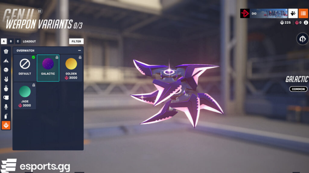 Overwatch 2 Galactic weapon skin for Hangzhou Spark Home Genji (Screenshot via esports.gg)