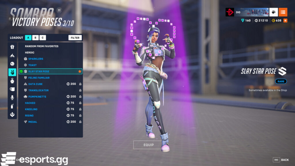 Sombra's LE SSERAFIM skin with her Slay Star victory pose (Screenshot via esports.gg)