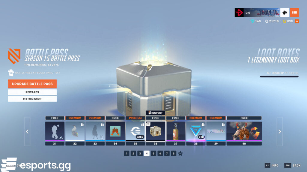 A legendary loot box in the Battle Pass (Screenshot via esports.gg)