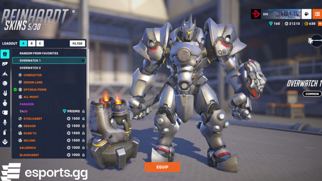 Screenshot of Reinhardt in his original skin (Image via esports.gg)