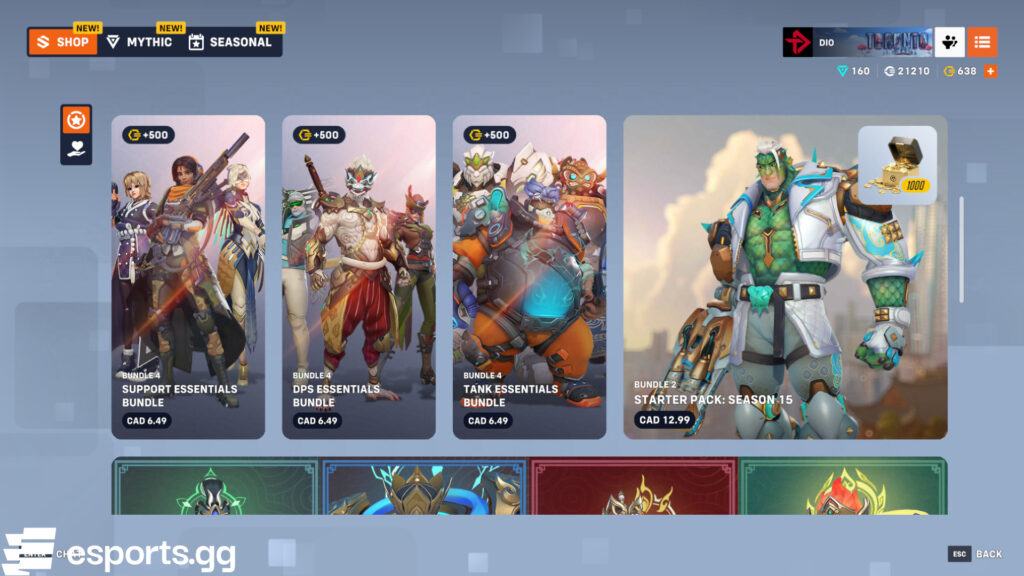 Overwatch 2 shop rotation (Screenshot via esports.gg)