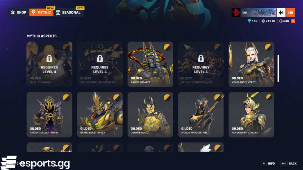 Overwatch 2 Mythic Aspects (Screenshot via esports.gg)