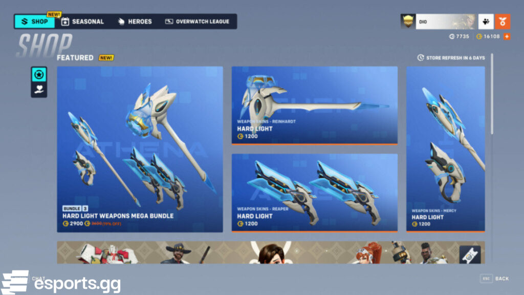 Hard Light weapons in Overwatch 2 (Screenshot via esports.gg)