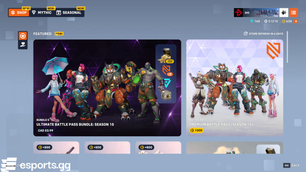 Overwatch 2's shop rotation today (Screenshot via esports.gg)