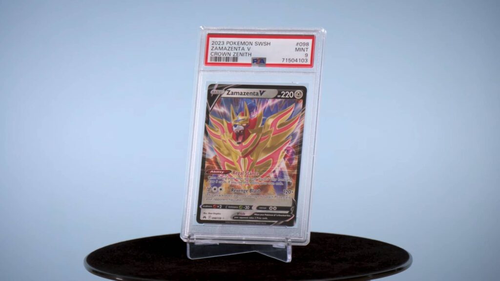 PSA 9 Zamazenta V from the Crown Zenith set (Image via <a href="https://www.youtube.com/@PSAcard_Official">PSAcard YouTube Channel</a>)