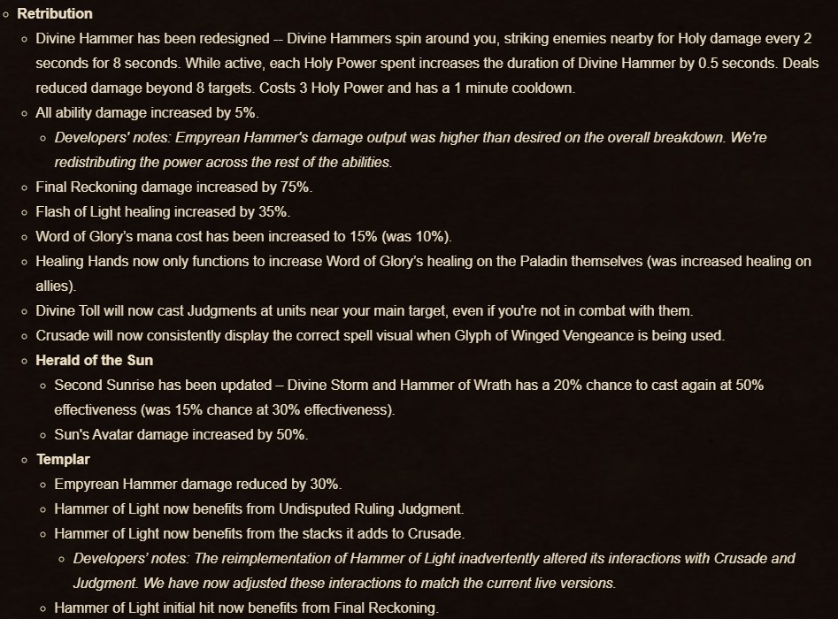 Retribution Paladin changes (Image via Blizzard Entertainment)