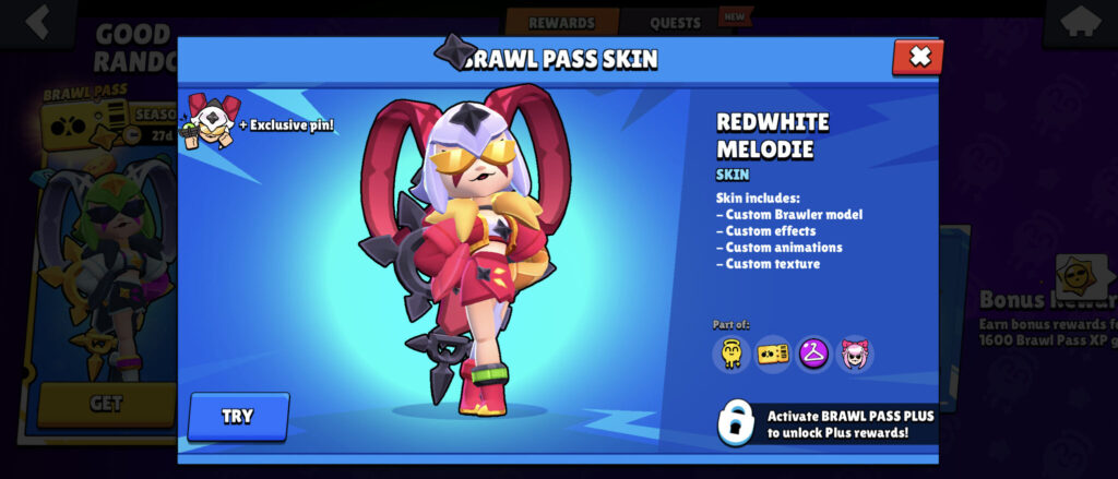 Redwhite Melodie in the Brawl Pass Good Randoms (image via esports.gg)