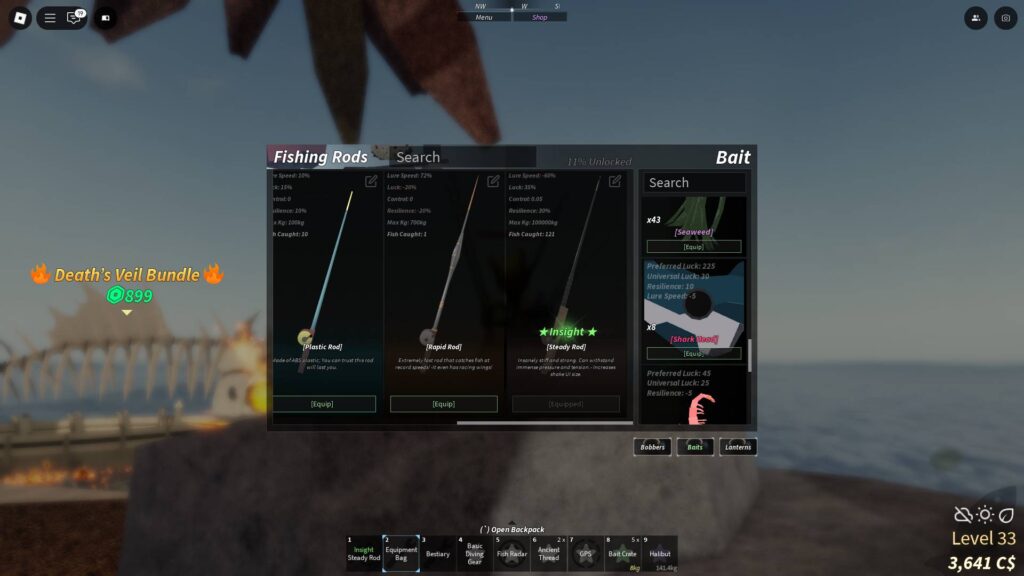 The Shark Head bait in the Equipment Bag. (Screenshot via esports.gg)