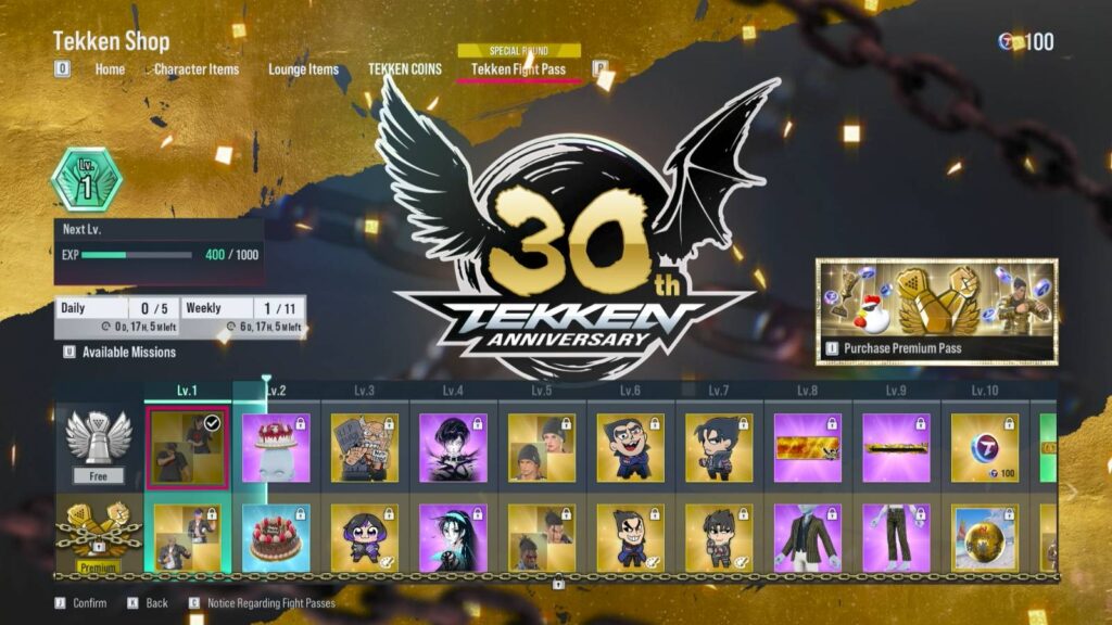 Tiers of TEKKEN 30th Anniversary Fight Pass (image via esports.gg)