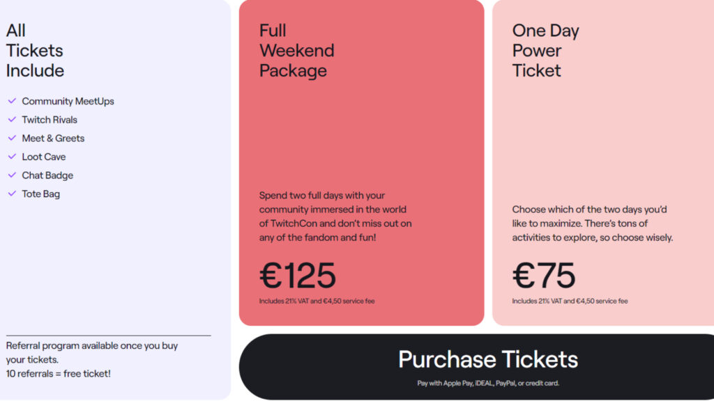 Tickets prices and goods (Image via TwichCon)