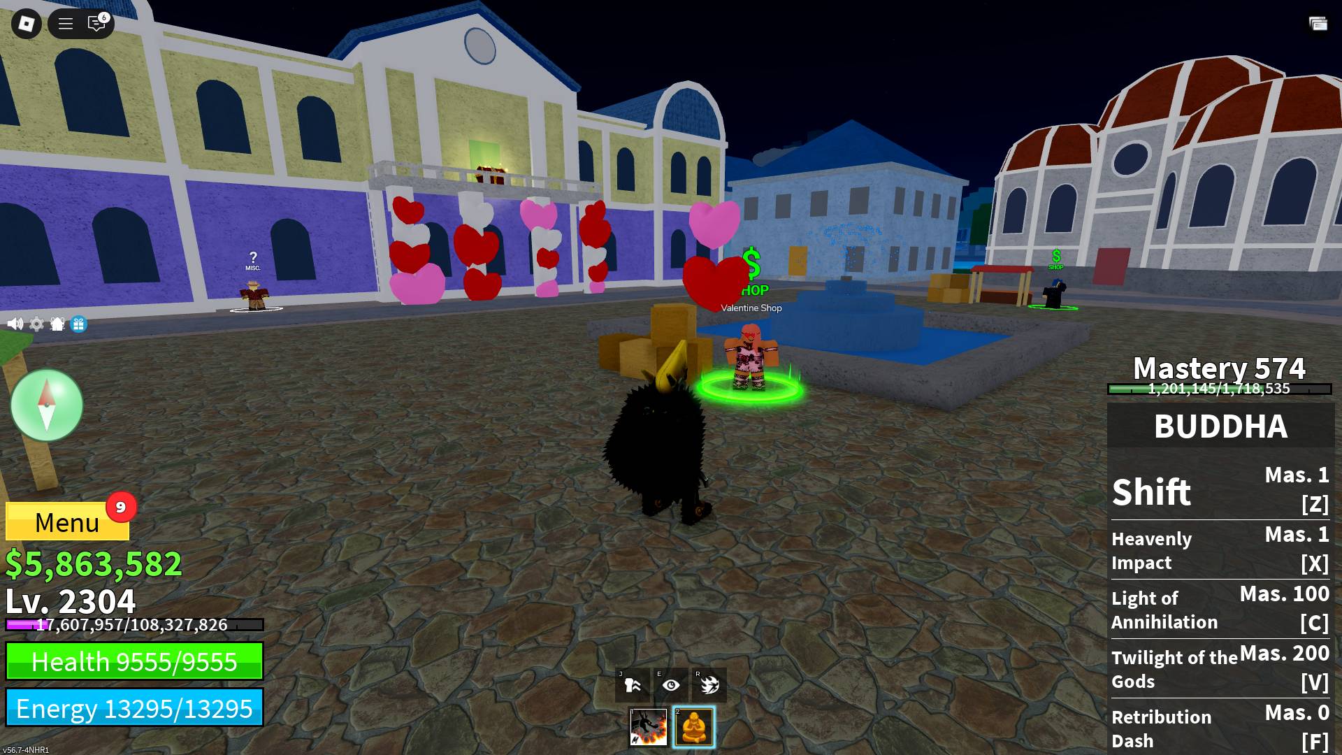 Valentine's Shop's location in the First Sea in Blox Fruits