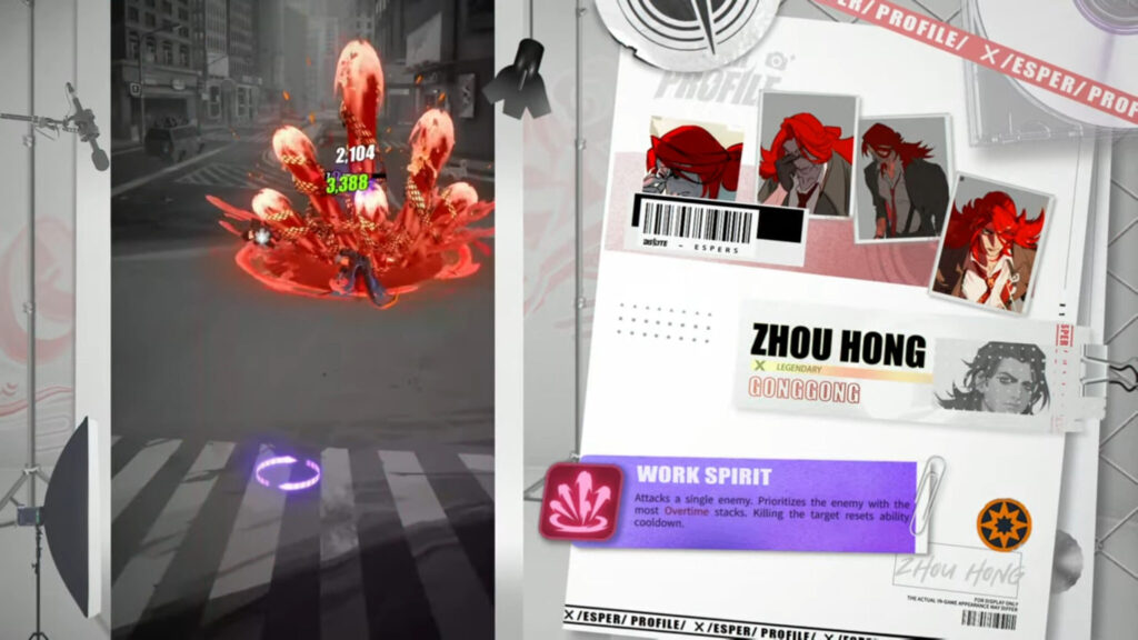 Zhou Hong's abilities are themed after him being a workaholic (Image via Lilith Games)