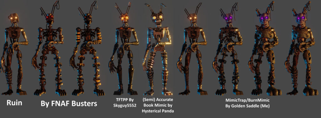 The Mimic model showcase (Image via <a href="https://www.deviantart.com/goldensaddle/art/The-Mimic-Model-Showcase-Comparison-1053571536">GoldenSaddle</a>)