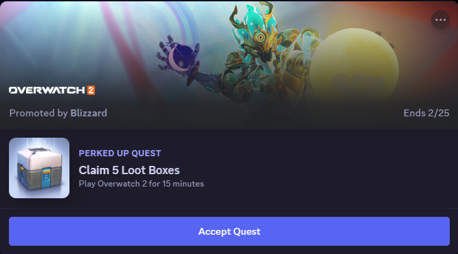 The Overwatch 2 Discord quest that grants free Loot Boxes (Screenshot via esports.gg)