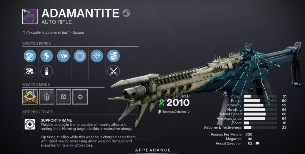 The second support frame auto rifle, and it's got some great rolls. (Screenshot by esports.gg)