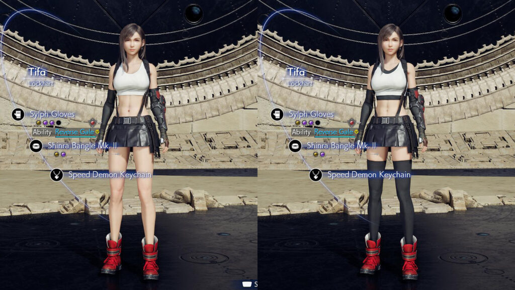 Tifa with and without classic mod side-by-side (Image via esports.gg)