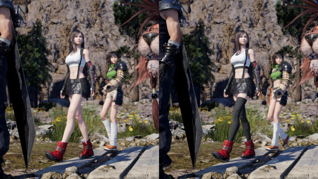 Tifa with and without classic mod side-by-side (Image via esports.gg)