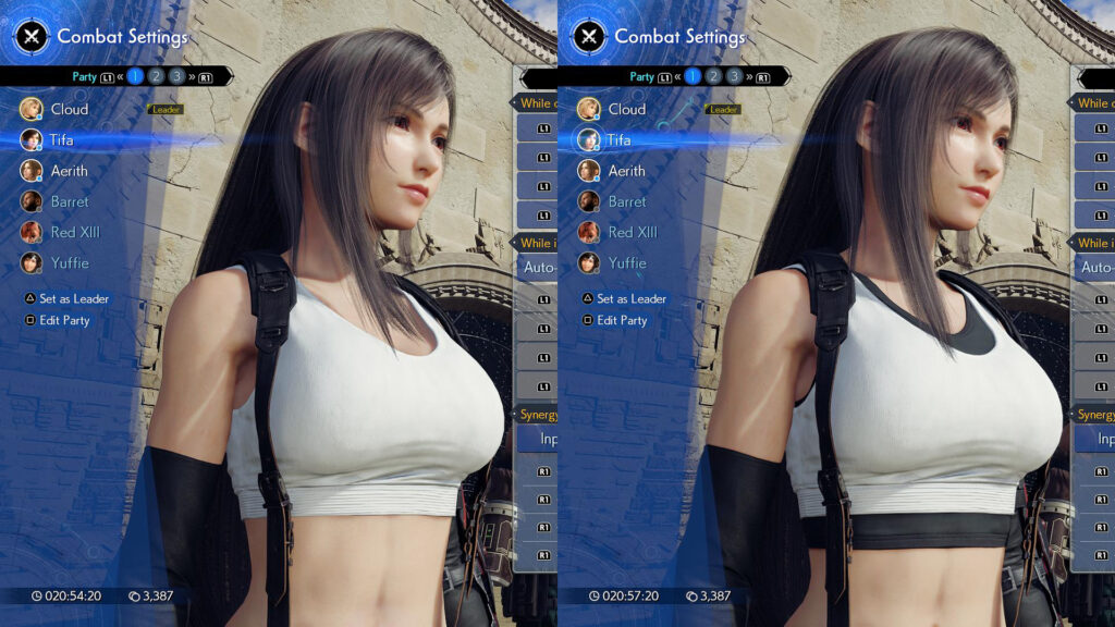 Tifa with and without classic mod side-by-side (Image via esports.gg)