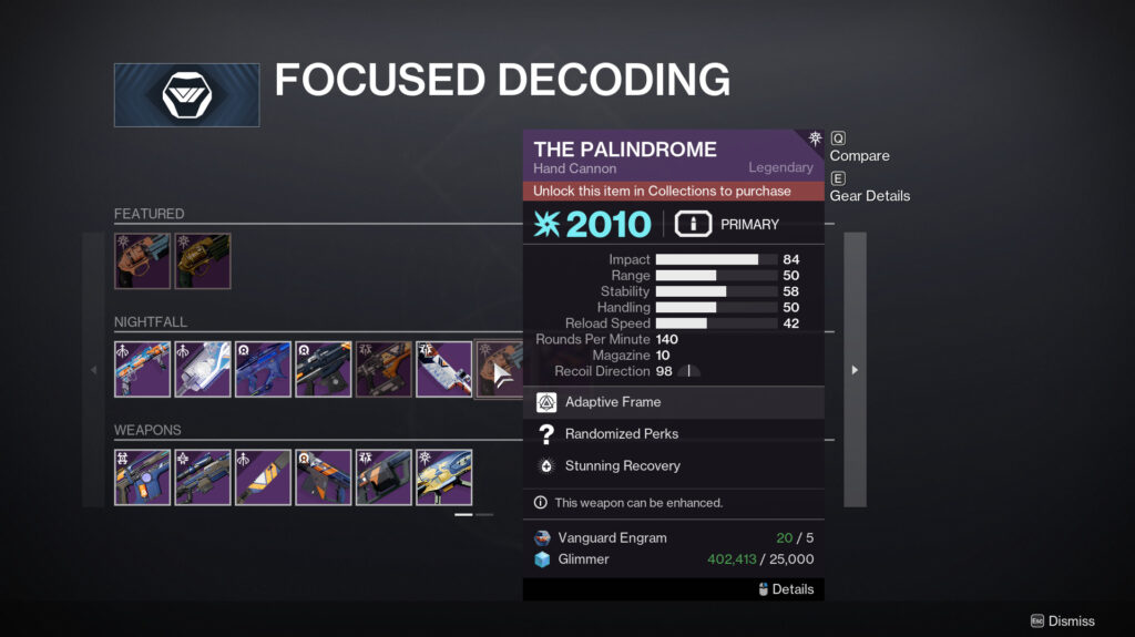 Head to Zavala in the Tower to reroll your Palindrome. (Screenshot by esports.gg)