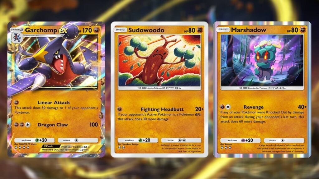 The main cards needed for the Garchomp ex deck in Pokémon TCG Pocket (Image via esports.gg)