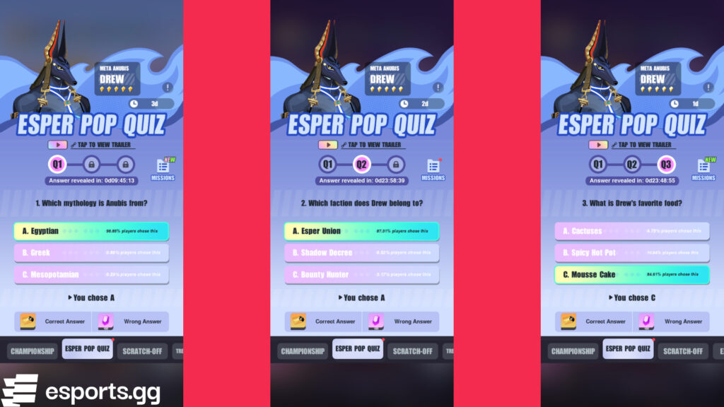 Dislyte Drew quiz answers (Screenshots via esports.gg)