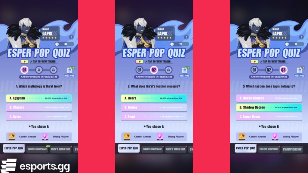 Dislyte Lapis quiz answers (Screenshots via esports.gg)