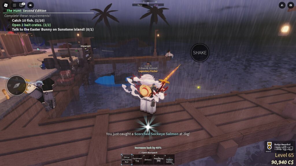 Keep fishing until you get 10 fish. (Screenshot via esports.gg)