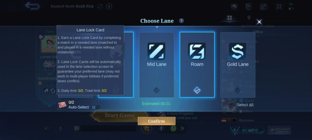 You can toggle the use of the Lane Lock Card when choosing a lane. (Screenshot via esports.gg)