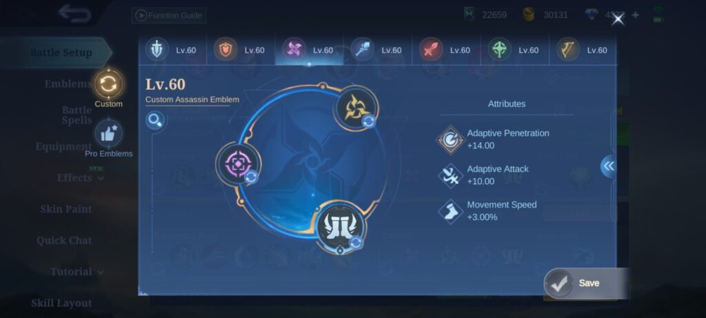 Super Marco's suggested Irithel emblem build guide in MLBB. (Screenshot via esports.gg)