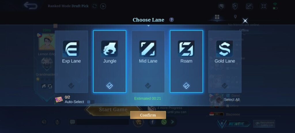 Preview of the MLBB Lane Matchmaking. (Screenshot via esports.gg)