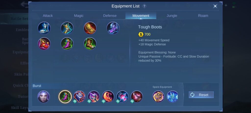 Super Frince's recommended Luo Yi Item Build in MLBB. (Screenshot via esports.gg)