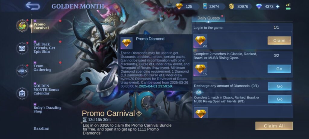 The Promo Carvnial event rewards players with Promo Diamonds. (Image via esports.gg)