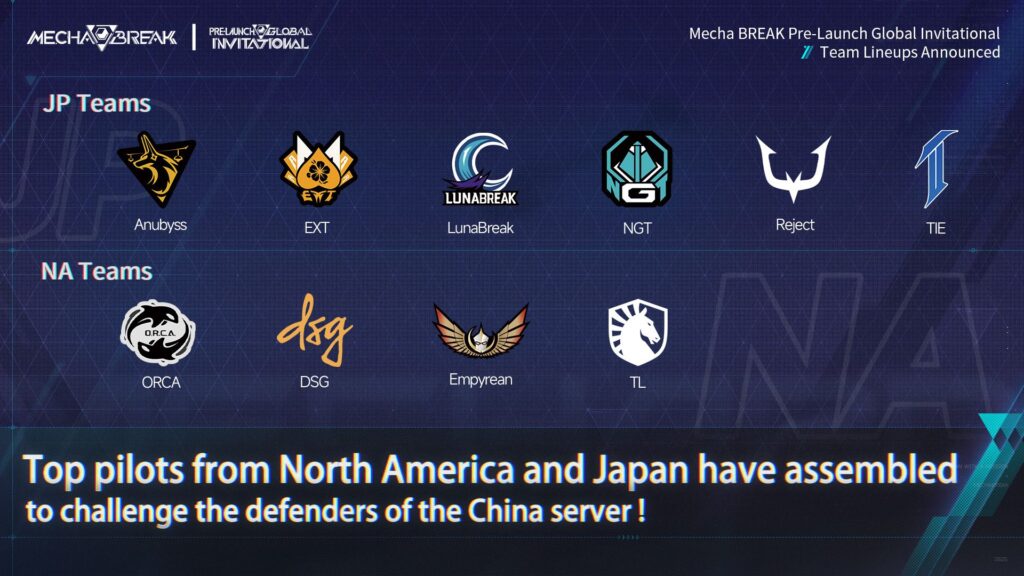 Mecha BREAK Pre-launch Global Invitational teams (Image via Amazing Seasun Games)