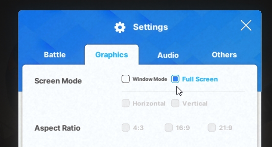 Screen Mode can be either WinDow Mode or Full Screen