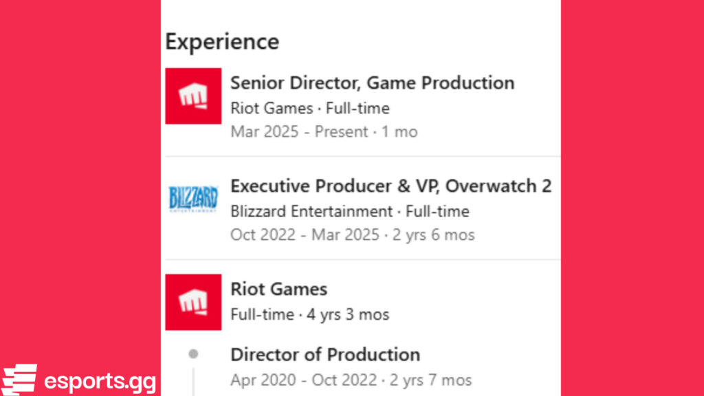 Jared Neuss updated LinkedIn page (Screenshot via esports.gg)