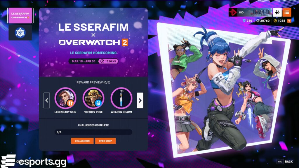 Overwatch 2 LE SSERAFIM Homecoming event information (Screenshot via esports.gg)