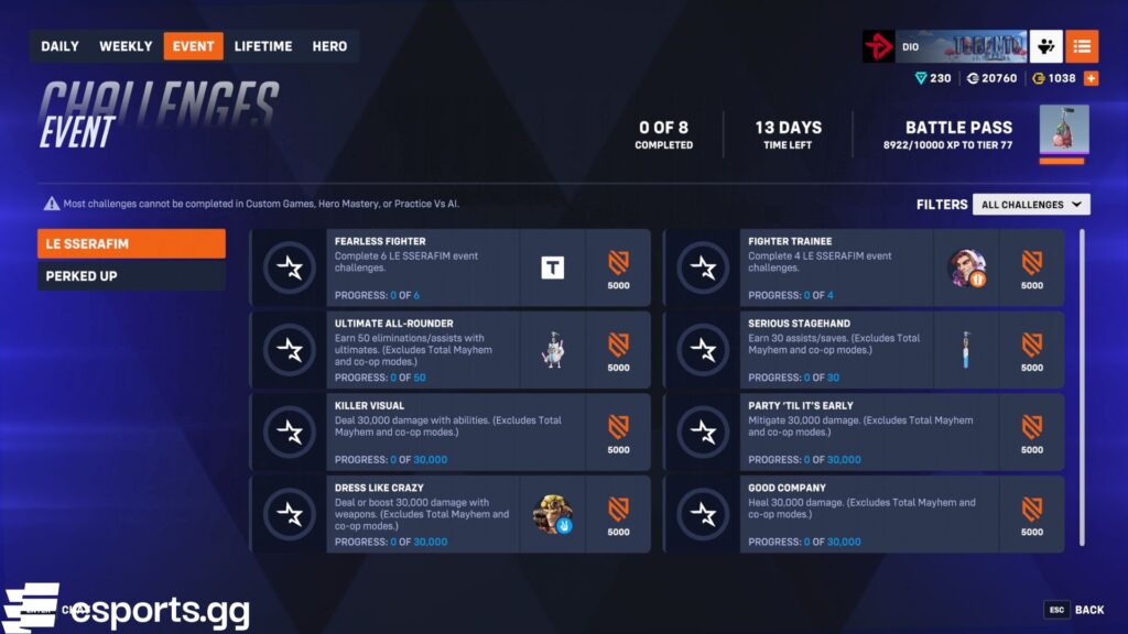 Overwatch 2 LE SSERAFIM event challenges and rewards 2025 (Screenshot via esports.gg)