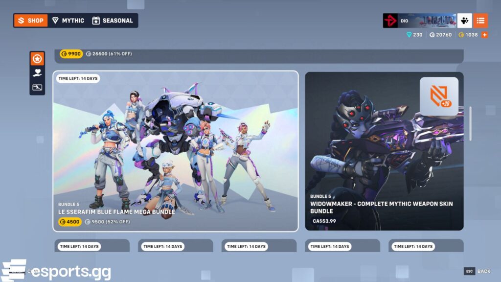 The Overwatch 2 shop includes LE SSERAFIM skins (Screenshot via esports.gg)