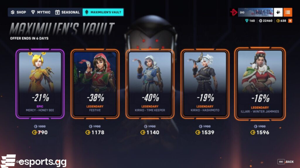 Overwatch 2 Vault skins (Screenshot via esports.gg)