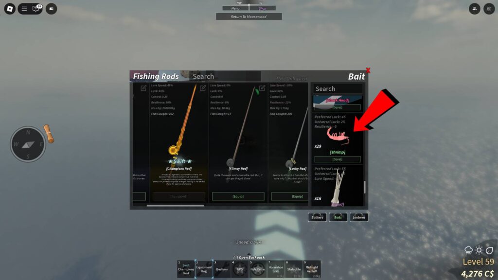 Shrimp bait in Fisch. (Screenshot via esports.gg)