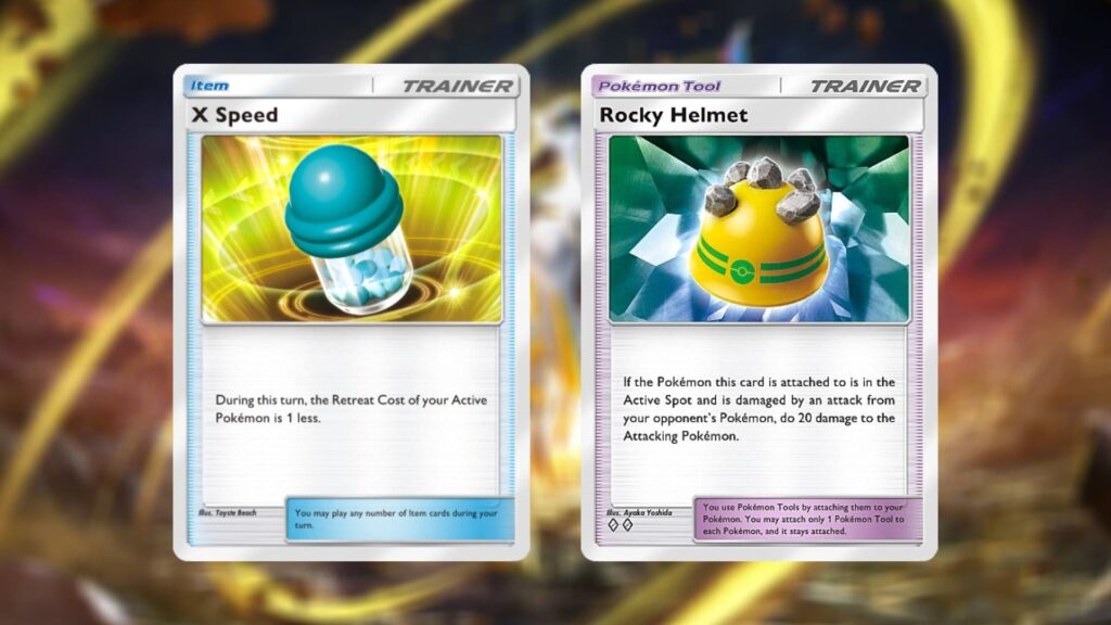 X Speed from Promo-A and Rocky Helmet from the Space-Time Smackdown set (Image via esports.gg)