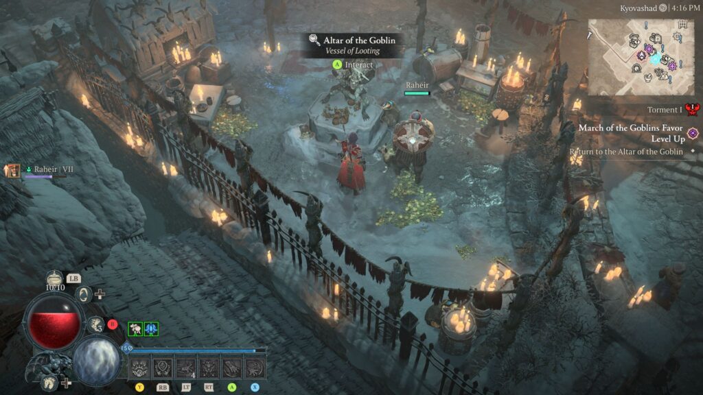 Interact with the Altar of Goblin in Kyovashad to check your Goblin Rank (Screenshot via esports.gg)