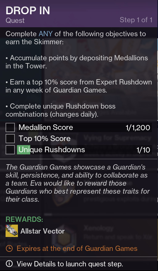 The Drop In quest will expire once Guardian Games ends! (Screenshot by esports.gg)