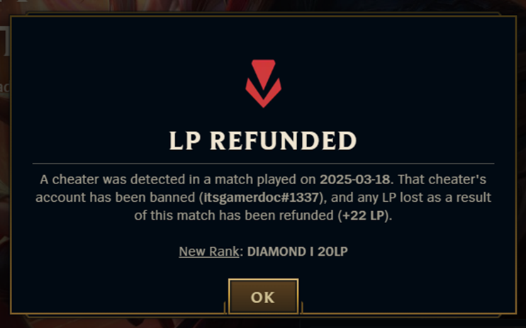 LP refund notification in LoL (Image via Riot Games)