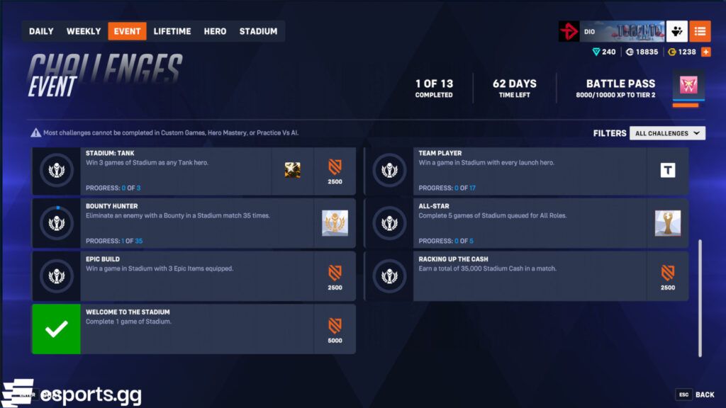 Overwatch 2 Stadium event rewards (Screenshot via esports.gg)