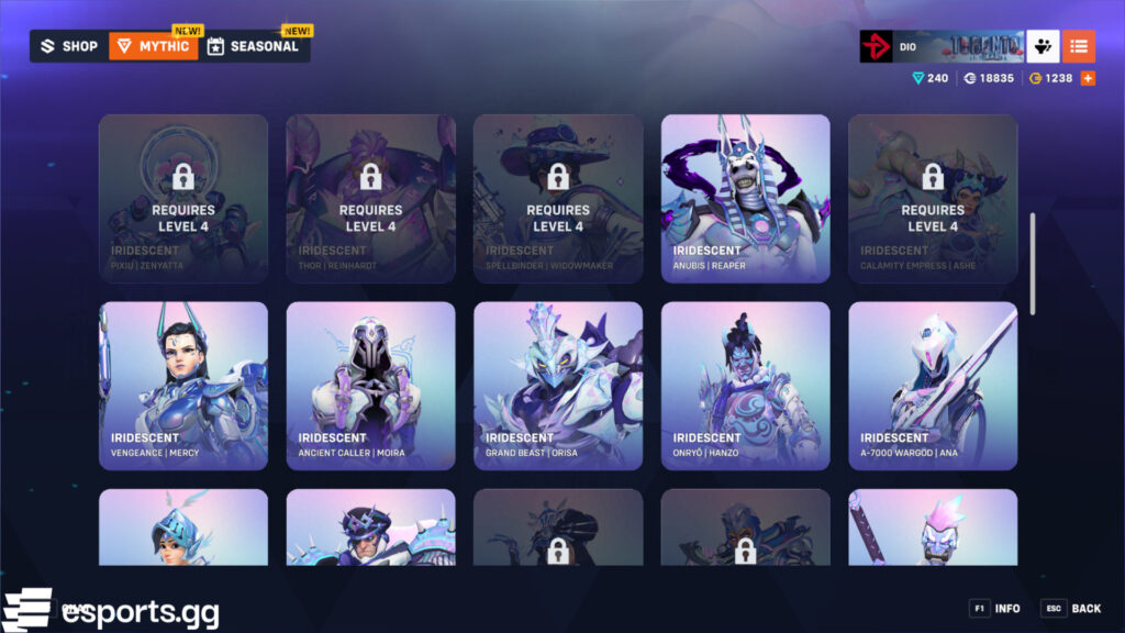 Overwatch 2 Iridescent skins (Screenshot via esports.gg)