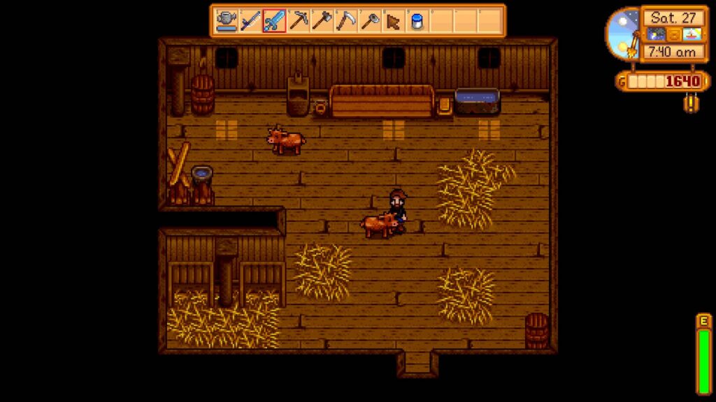 Visiting the cows in the barn. (Screenshot via esports.gg)